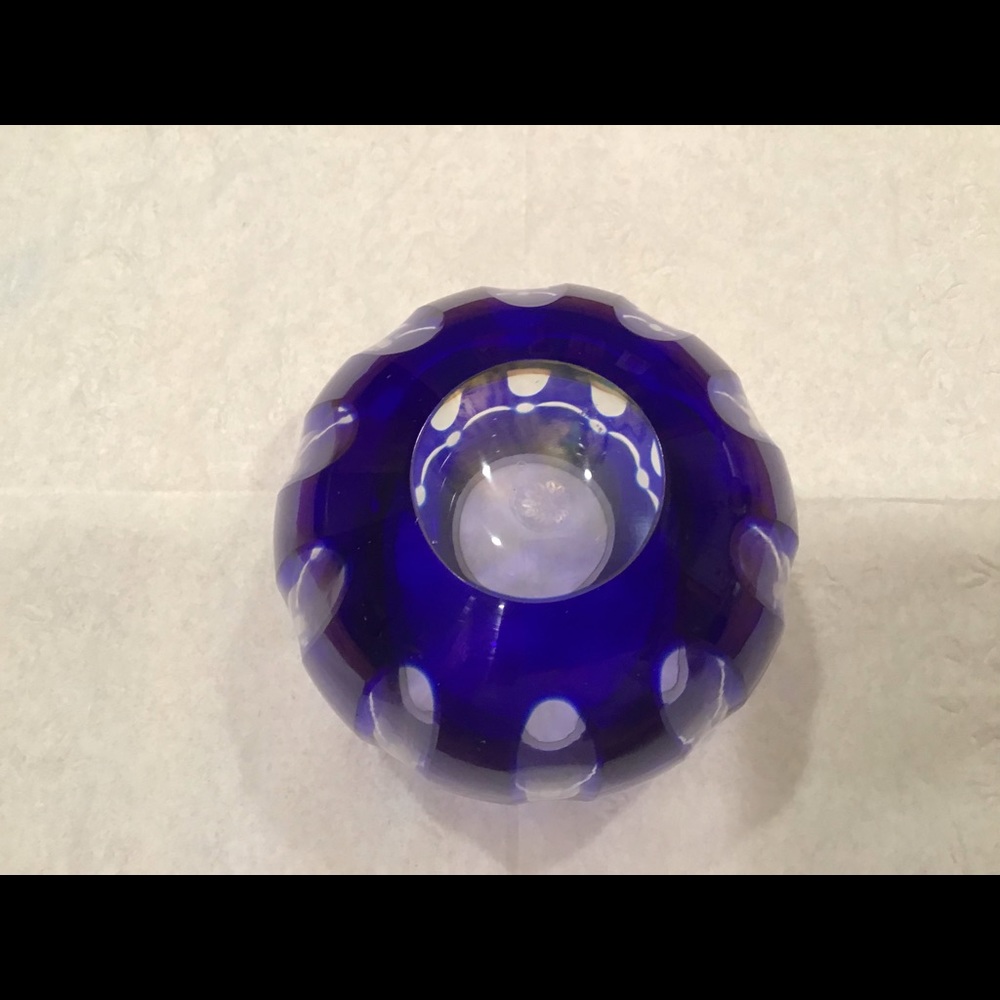 VINTAGE COBALT BOHEMIAN CUT GLASS CANDLEHOLDER - Picture 8 of 12